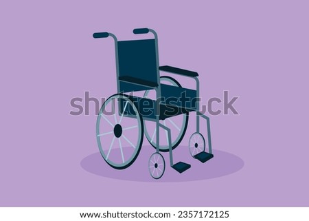 Cartoon flat style drawing wheelchair icon, logo, symbol, banner for people with disabilities. Empty walk pram carriage device. Flat drawn healthcare therapy object. Graphic design vector illustration
