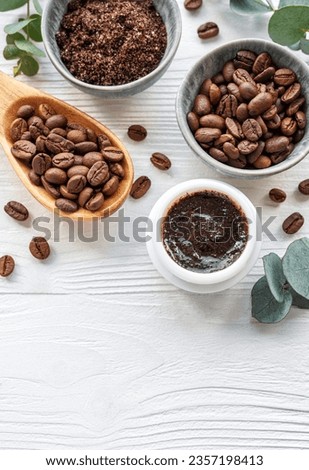 Handmade coffee scrub.   Caffeine skincare.  Royalty-Free Stock Photo #2357198413
