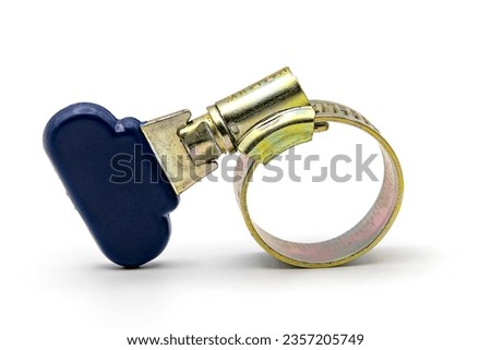 Pipe clamp, pipe clamp, pipe clip, rainbow plated, anti-rust, fish tail type, blue plastic on a white background