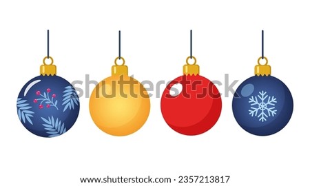 Christmas balls on white background. Christmas Clip Art. Modern baubles. Collection of beautiful decorations for Christmas tree. Vector illustration