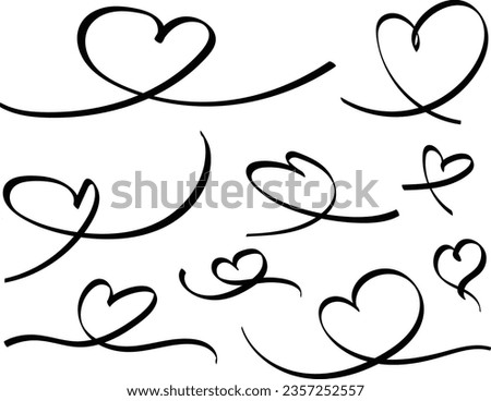 set of flourish calligraphy vintage hearts. Hand drawn Heart vector calligraphy.