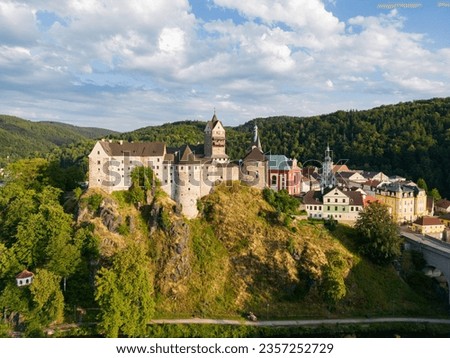 The beautiful city of Loket in the Czech Republic, the beautiful center at the top is the castle of Loket