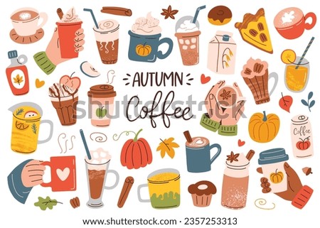 Autumn mood coffee collection, pumpkin spice latte Royalty-Free Stock Photo #2357253313