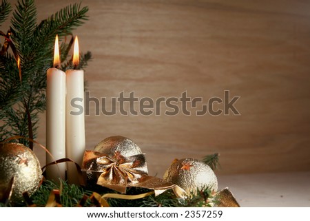 Christmas bulb on a wooden desk background