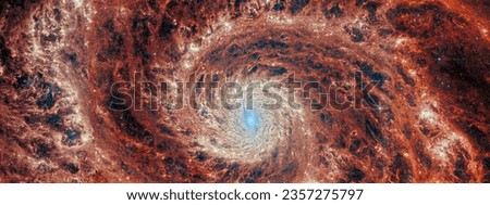 Awesome spiral galaxy in outer space. Dust cloud structure in the universe. Spiral galaxy in the universe. Space swirl background. Elements of this image furnished by NASA Royalty-Free Stock Photo #2357275797