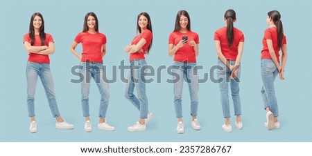 Young casual woman standing set of various poses, isolated Royalty-Free Stock Photo #2357286767
