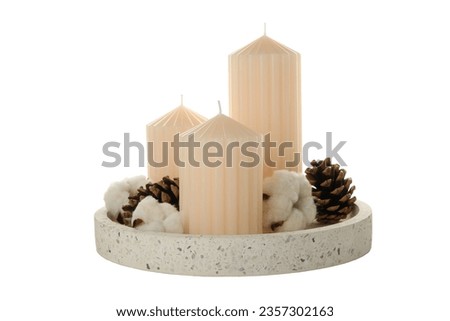 PNG, candles, cones and cotton on stand, isolated on white background Royalty-Free Stock Photo #2357302163