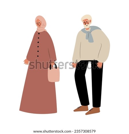 people walking at summer market illustration, Flat style vector images clipart, person, man, woman, male, boy, kid, child, old, elderly, young, muslim, black, family, couple, Diversity, dog. 