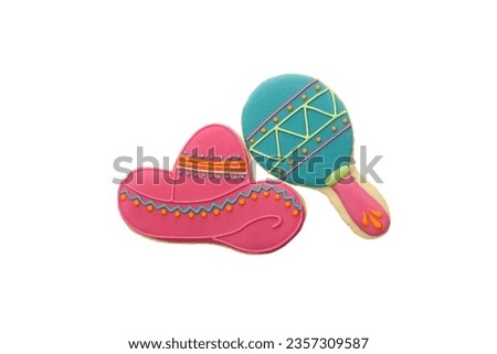PNG, mexican sombrero and maracas isolated on white background.