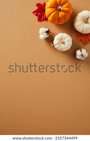 Thanksgiving and the beauty of fall with this vertical banner featuring pumpkins, cotton, and maple leaves. Perfect for autumn-themed designs. 