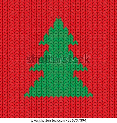 Christmas Knitted background with tree. Vector illustration.