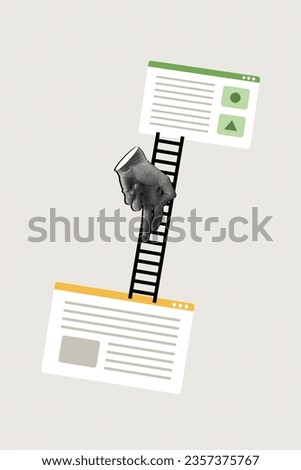 Picture artwork collage image of human hand climb up ladder stairs popularity instagram facebook post isolated on drawing background