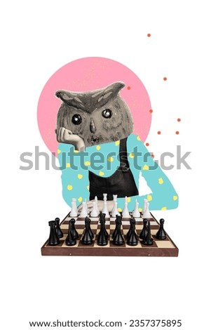 Photo of minded creative picture owl thinking brainstorming next move playing chess game intelligent bird isolated on white background