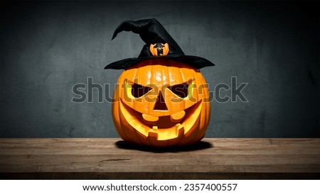 Halloween pumpkin in wood table