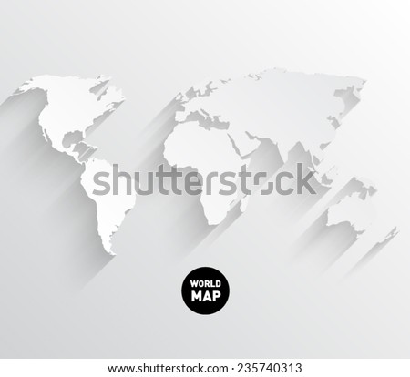 Vector world map background with long shadow and flat design style, clean and modern