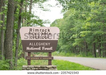 Rimrock picnic area overlook road sign, Allegheny state forest