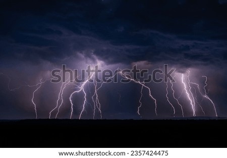 Time-lapse photo of a strong storm. Lightning in night storm.