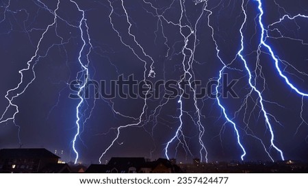 Time-lapse photo of a strong storm. Lightning in night storm.