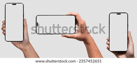 Smartphone similar to iphone 15 with blank white screen for Infographic Global Business Marketing Plan, mockup model similar to Phone isolated Background of digital investment economy - Clipping Path Royalty-Free Stock Photo #2357452651