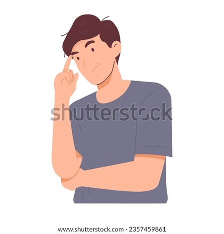 Man is confused by his thoughts or ponders something. Facial expression of curiosity, a face of surprise at a question. Hand drawn vector character illustration. Isolated on white background. Royalty-Free Stock Photo #2357459861