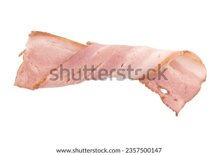 raw smoked bacon isolated, streaky brisket slice, fresh thin sliced bacon on white background with clipping path Royalty-Free Stock Photo #2357500147