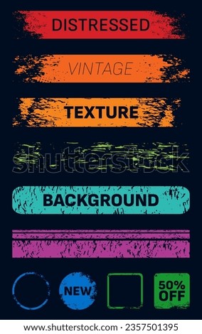 Distressed grunge banners in different shapes. Scratched rubber blank seal stamps. Long text box backgrounds 