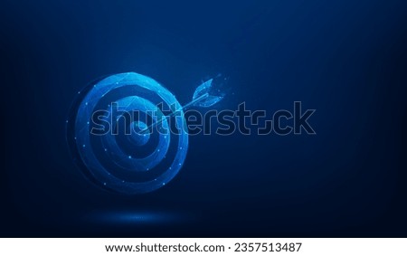 business arrow hitting target dart technology digital on blue background. vector illustration low poly wireframe fantastic design. Royalty-Free Stock Photo #2357513487