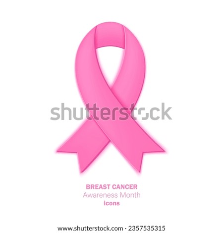 Breast cancer awreness month icon. Pink ribbon paper art flat style. Isolated on white.
