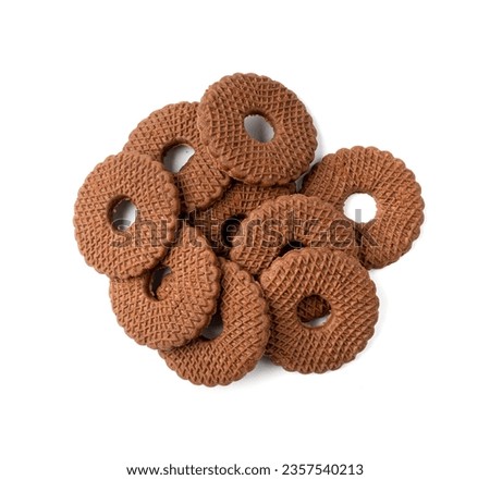 Chocolate Biscuit Rings Isolated, Brown Cookie Circles, Dark Soft Biscuits, Round Butter Cookies, Fresh Sweet Cocoa Cracker Ring on White Background Top View