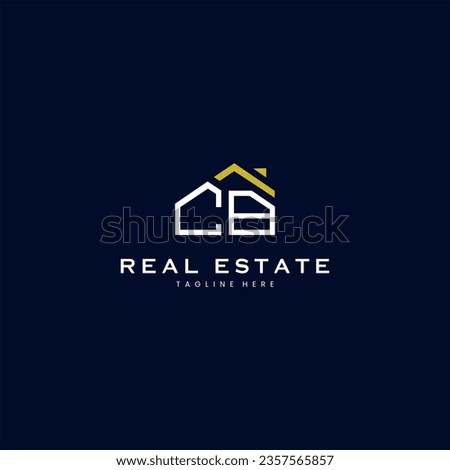 modern CB letter real estate logo in linear style with simple roof building in blue Royalty-Free Stock Photo #2357565857