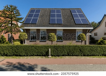 Utrecht, the Netherlands. 20 August 2023. Private solar panels on a detached bungalow family house on the roof.