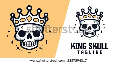 Mascot doodle of a cute skull king with crown, hand-drawn cartoon vector illustration.
