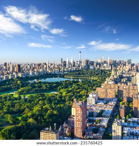 Central Park aerial view, Manhattan, New York; Royalty-Free Stock Photo #235760425