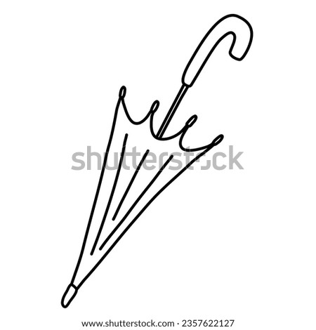 Folded umbrella, rain protection accessory, doodle style flat vector outline for coloring book