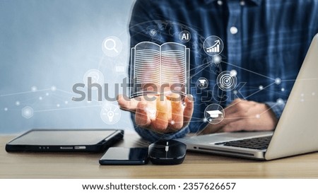 online education e-learning internet lessons Seminar via online website Studying abroad, distance conferencing, online education technology, teaching videos and internet lessons. Royalty-Free Stock Photo #2357626657