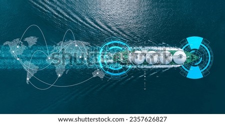 AI technology LNG Tanker ship (Liquefied Natural Gas). Tehcnology Global Logistics international delivery concept, World map logistic and supply chain network distribution Natural Gas 