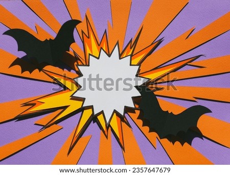 Handmade colorful paper cutting comic background. Pop art and comic concept. In halloween color. 