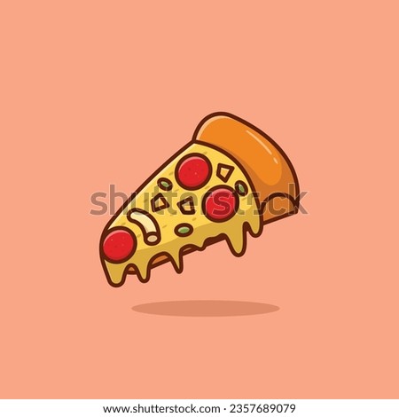 Pizza slice food floating simple cartoon vector illustration food concept icon isolated