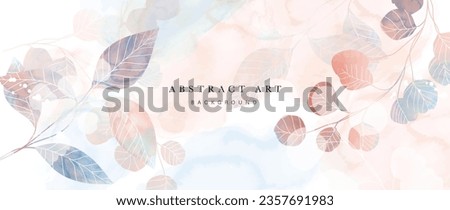 Abstract foliage art background vector. Botanical watercolor hand drawn leaves paint brush line art. Design illustration for wallpaper, banner, print, poster, cover, greeting and invitation card.
