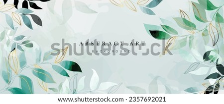 Abstract art background vector. Luxury minimal style wallpaper with golden line art foliage, watercolor texture. Vector background for banner, poster, wedding card, decoration.