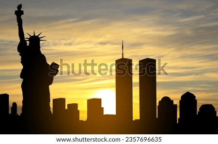 New York City Skyline with Twin Towers. World Trade Center. 09.11.2001 American Patriot Day banner. EPS10 vector Royalty-Free Stock Photo #2357696635