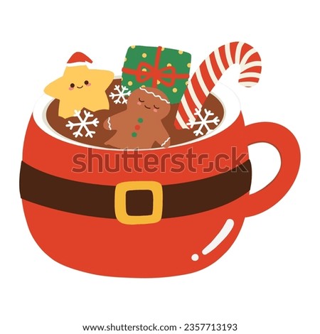Doodle Christmas and hot chocolate in mug, cute Christmas clip art for decorate card, background .