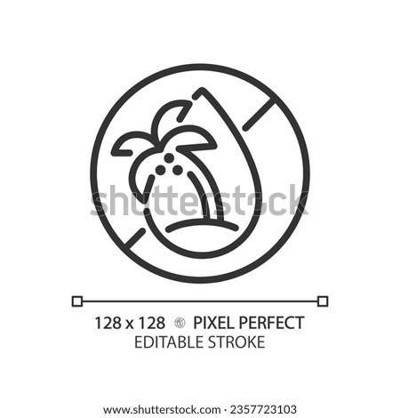 2D pixel perfect editable black palm oil free icon, isolated vector, thin line illustration representing allergen free.