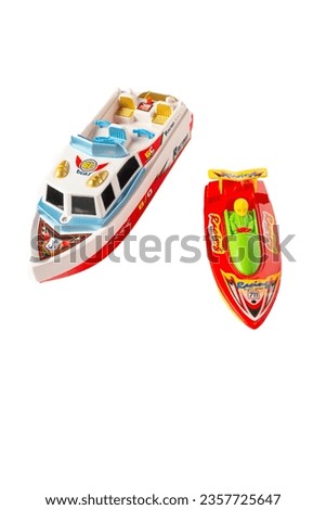 Toy boats isolated on a white background. children's toy boat Royalty-Free Stock Photo #2357725647