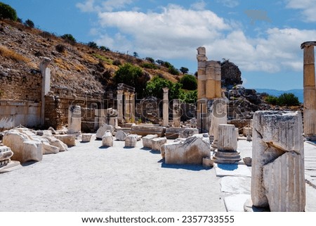 The ruins of the ancient city of Ephesus in Turkey, Ephesus is a popular tourist destination in Turkey.
