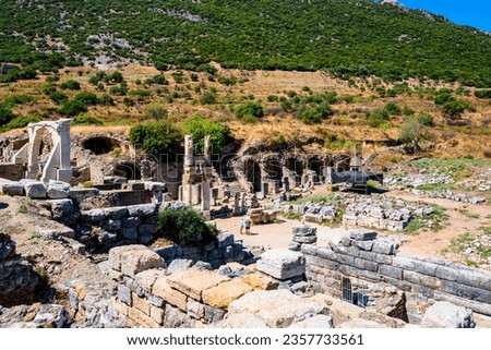 The ruins of the ancient city of Ephesus in Turkey, Ephesus is a popular tourist destination in Turkey.