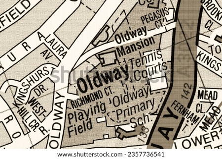 Oldway, Devon, England, United Kingdom atlas map town name in sepia