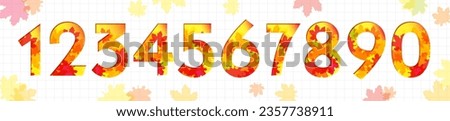 Set of autumn isolated numbers from 0 to 9. School notebook background. Happy birthday idea. September, October and November elements. Harvest holiday decorative design. Fall leaves with clipping mask