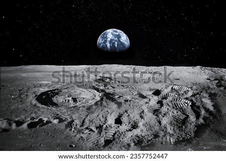 Moon and Earth images in single photo render in with the black background and sunlight