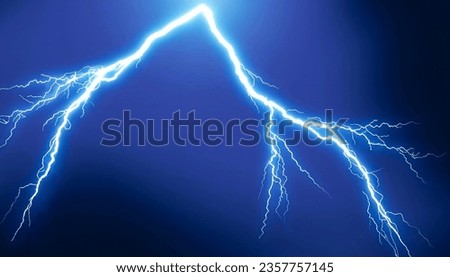 Lightning flash bolt or thunderbolt. Blue lightning or magic power blast storm. Vector illustration